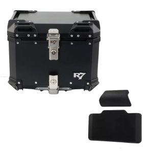 BAUL TRASERO MOTOCICLETA R7 RACING R7 ALUMINIO NEGRO 45 LTS CON RESPALDO