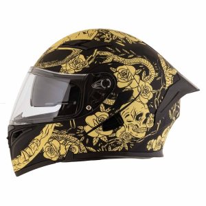 Casco de Moto Abatible Con Lente Interno Negro Calaveras