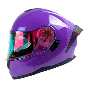 Casco Abatible Mujer Con Lente Interno Morado con Led
