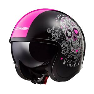 Casco Abierto LS2 Spitfire ll Negro-Rosa BOBBER VINTAGE OF599