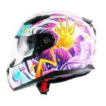 Casco Integral Faseed Dama con Mica Interior Blossom Blanco-Rosa FS-816D