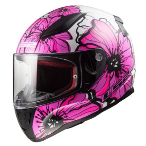Casco Integral Moto Mujer LS2 RAPID ll POPPIES Blanco-Rosa FF353