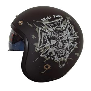 Casco Abierto NOSS 3-4 Jet SKULL ROAD Mica Burbuja