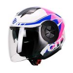 Casco Para Moto Jet 3-4 FS-735 Mujer City Blanco-Rosa