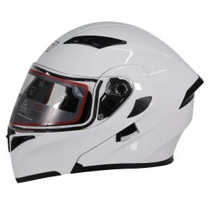 Casco de Moto Abatible Con Lente Interno Blanco Brillo