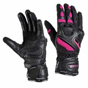 Guantes Motociclista Dama KOHL-401 Textil-Piel Pista VENTILADO Rosas