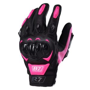 Guantes Vel R7 Racing Rosas Touch y Limpiador Mica