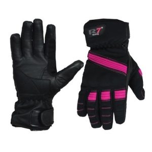 Guantes para moto Dama 100% impermeables R7-204 Rosas  Negro